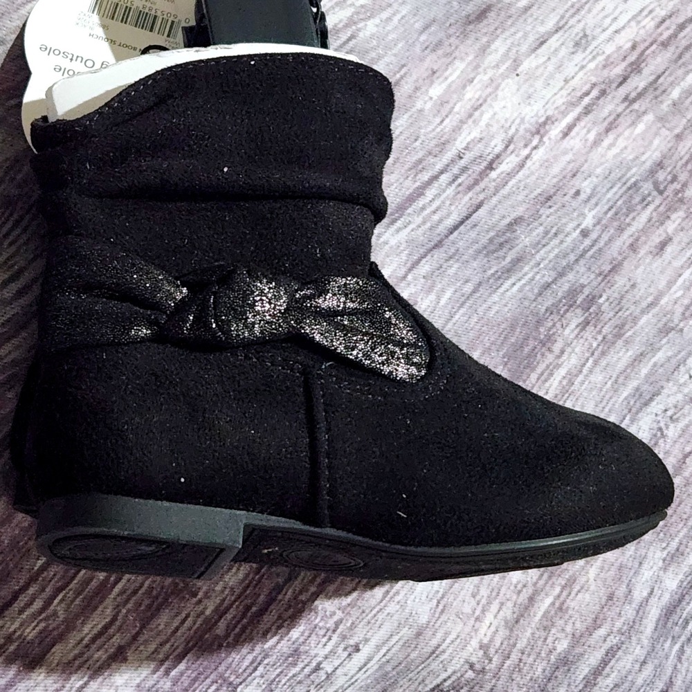 Wonder Nation Black Slouch Boots Glitter Bow Toddler Girls Size 7‎